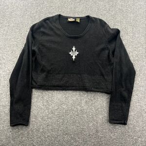 Harley-Davidson Black Long Sleeve Crop Top with White Emblem